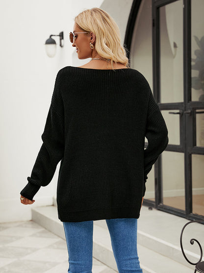 Sweaters- Fashionably Chic: Knit Mesh Insert Sweater - Long Knitwear for Women- - IndioGear Fashion and Gear