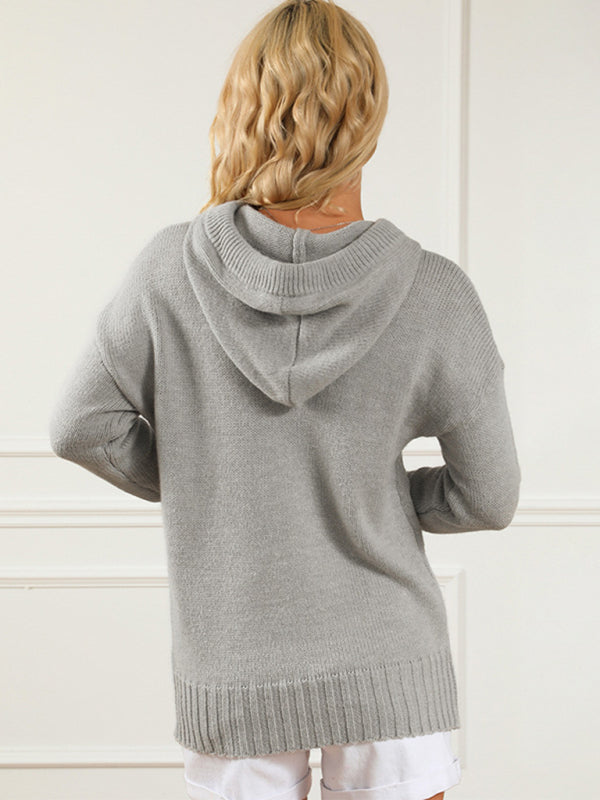 Sweaters-Hooded Kangaroo Pocket Knit Sweater | Hoodie Jumper-Pekosa Women Clothing