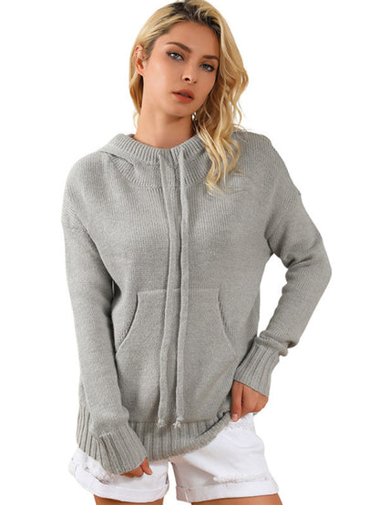 Sweaters-Hooded Kangaroo Pocket Knit Sweater | Hoodie Jumper-Pekosa Women Clothing