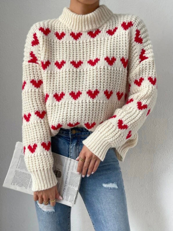 Sweaters- Jacquard Love Knit Turtleneck Sweater- - IndioGear Fashion and Gear