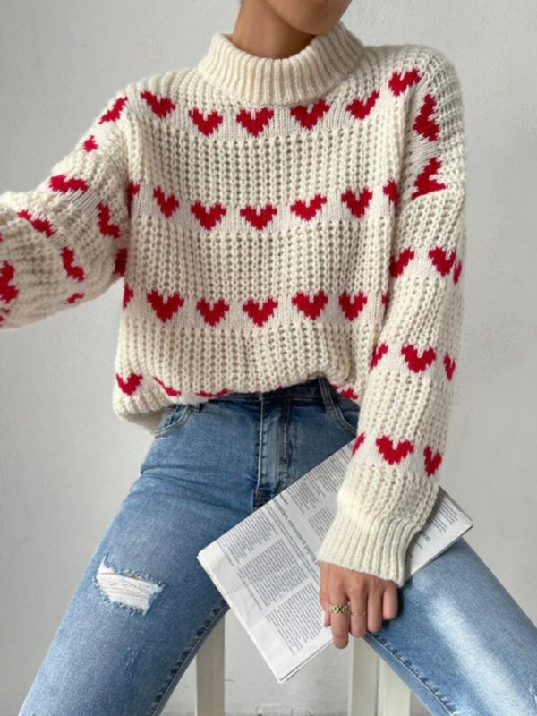 Sweaters- Jacquard Love Knit Turtleneck Sweater- - IndioGear Fashion and Gear