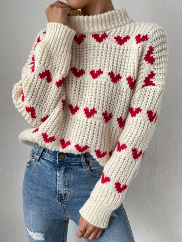 Sweaters- Jacquard Love Knit Turtleneck Sweater- - IndioGear Fashion and Gear