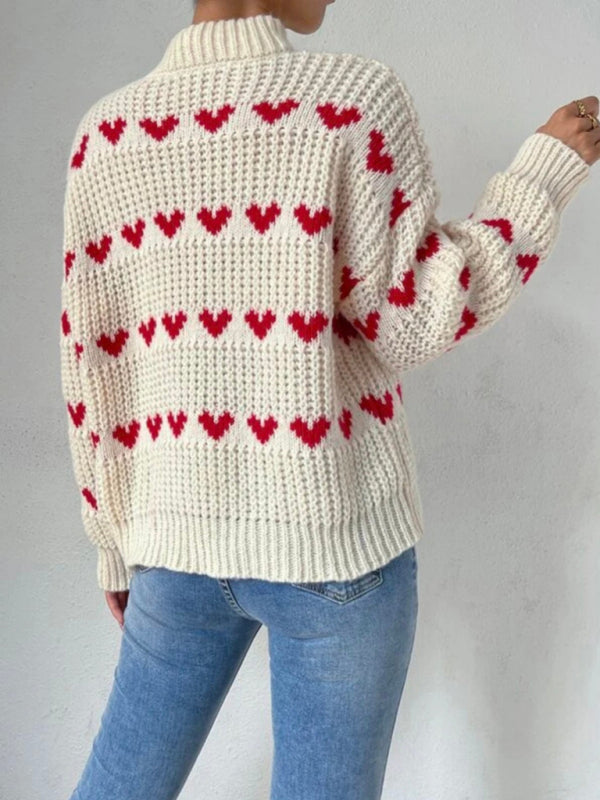 Sweaters- Jacquard Love Knit Turtleneck Sweater- - IndioGear Fashion and Gear