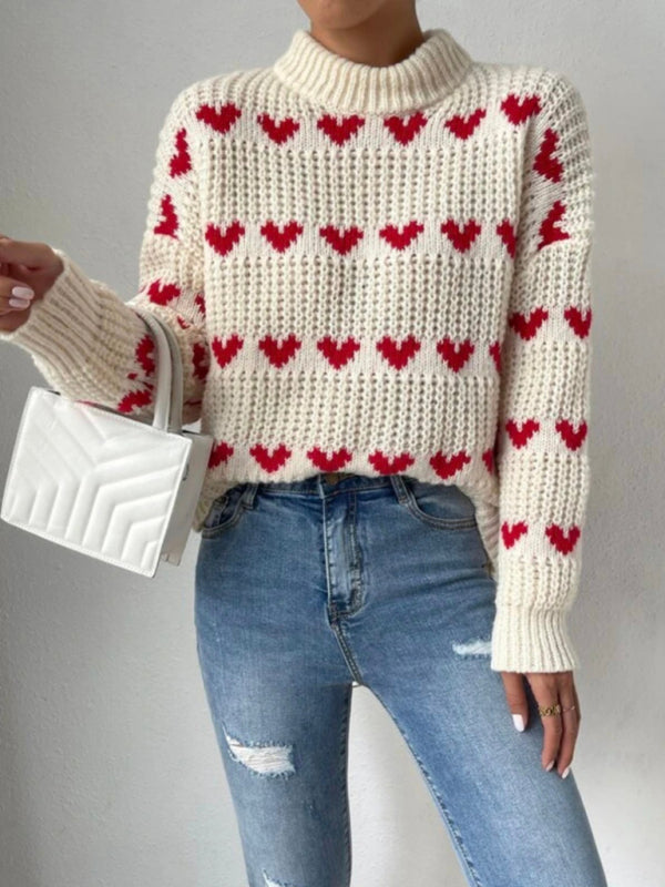 Sweaters- Jacquard Love Knit Turtleneck Sweater- - IndioGear Fashion and Gear