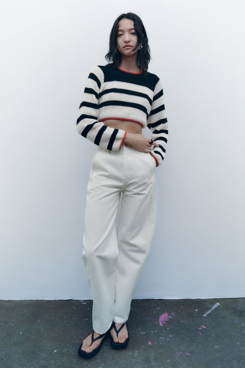 Sweaters- Knit Backless Bolero: Women's Striped Sweater- White- Pekosa Women Clothing