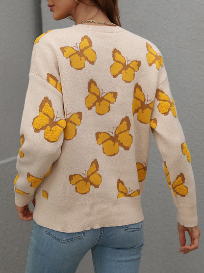 Knit Butterfly Dropped Shoulder Crewneck Sweater Jumper | Sweaters | Pekosa Women Clothing