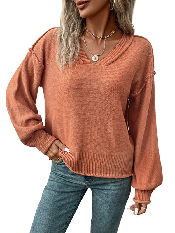 Knitted Drop Sleeve Exposed Seam Sweater Jumper | Sweaters | Pekosa Women Clothing