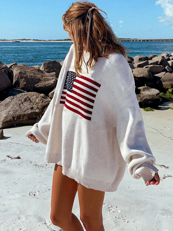 Sweaters- Knitting American Flag Patriot Sweater- - IndioGear Fashion and Gear