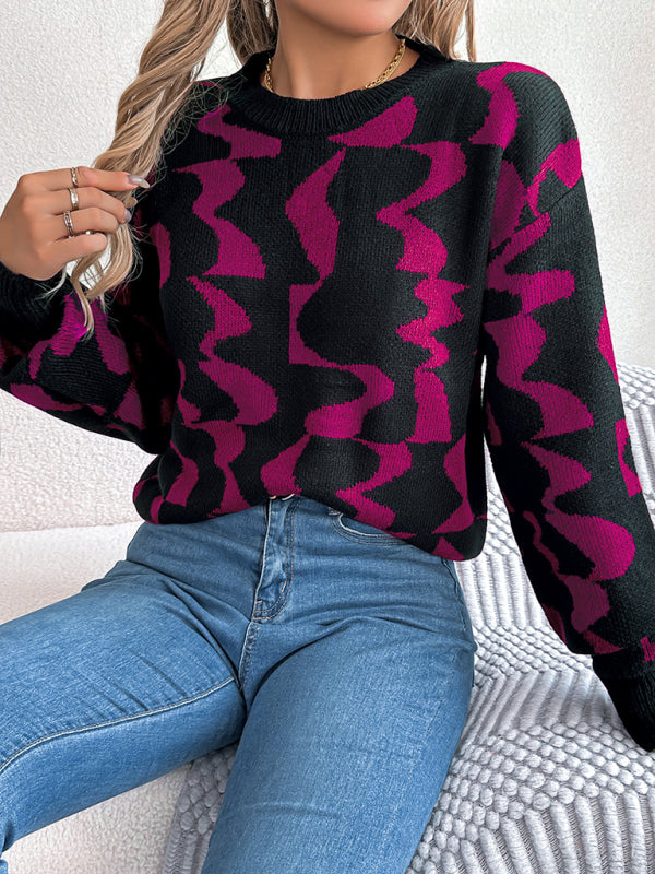 Sweaters- Modern Abstract Knit Pullover Sweater for Fall/Winter- - IndioGear Clothing and Gear