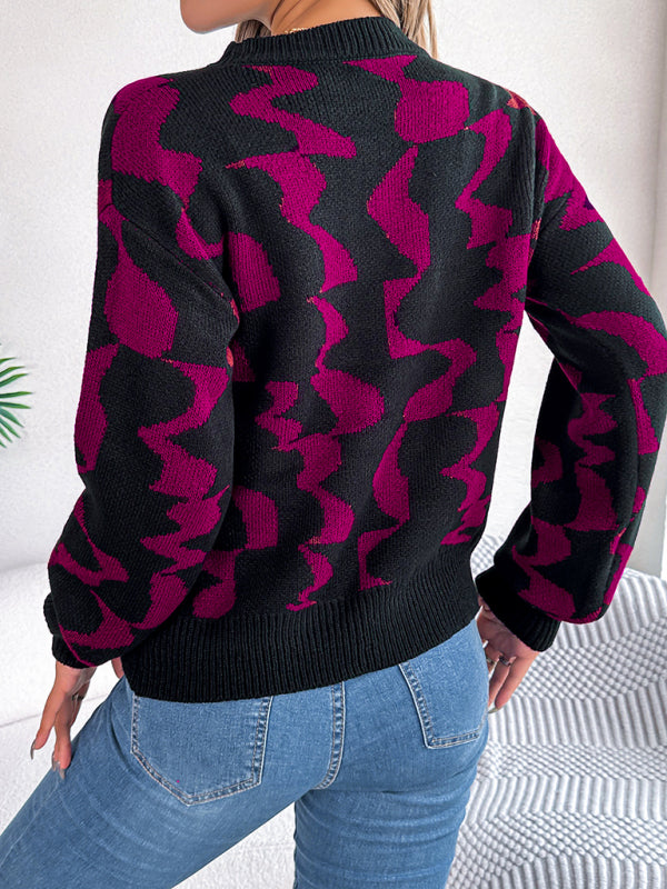 Sweaters- Modern Abstract Knit Pullover Sweater for Fall/Winter- - IndioGear Clothing and Gear