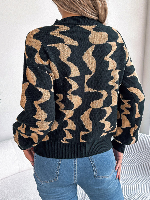 Sweaters- Modern Abstract Knit Pullover Sweater for Fall/Winter- - IndioGear Clothing and Gear