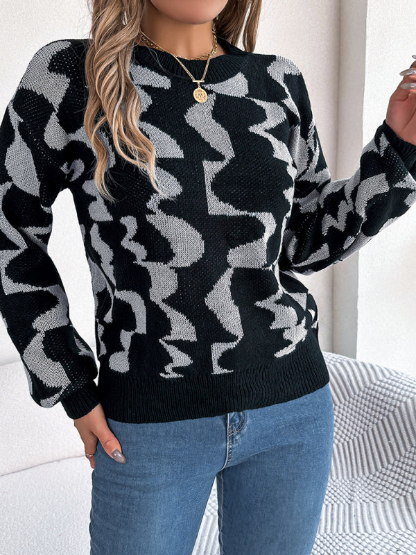 Sweaters- Modern Abstract Knit Pullover Sweater for Fall/Winter- Grey- IndioGear Clothing and Gear