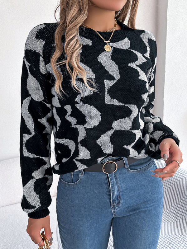 Sweaters- Modern Abstract Knit Pullover Sweater for Fall/Winter- - IndioGear Clothing and Gear