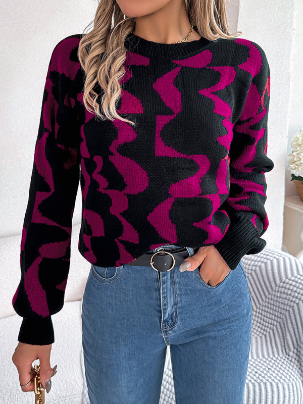 Sweaters- Modern Abstract Knit Pullover Sweater for Fall/Winter- - IndioGear Clothing and Gear