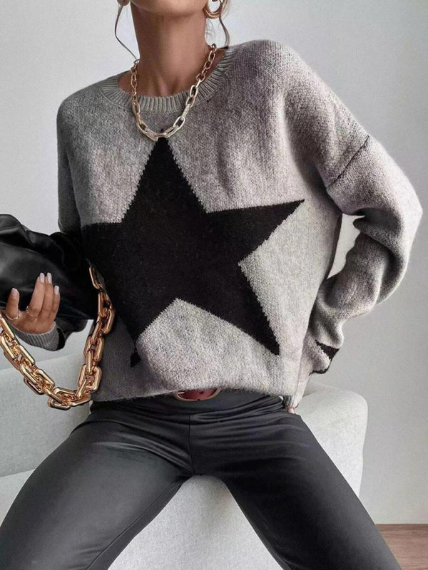 Oversized Star Knit Drop Shoulder Sweater Jumper | Sweaters | Pekosa Women Clothing