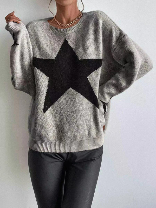 Oversized Star Knit Drop Shoulder Sweater Jumper | Sweaters | Pekosa Women Clothing