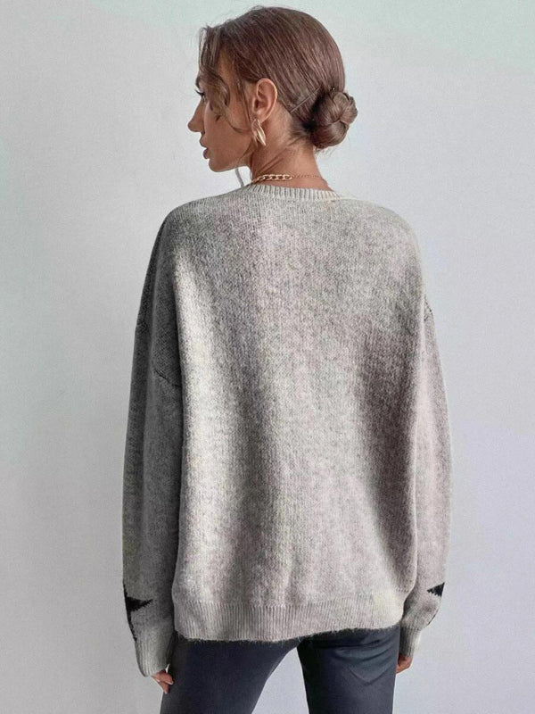 Oversized Star Knit Drop Shoulder Sweater Jumper | Sweaters | Pekosa Women Clothing