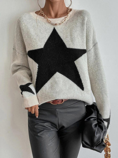 Oversized Star Knit Drop Shoulder Sweater Jumper | Sweaters | Pekosa Women Clothing