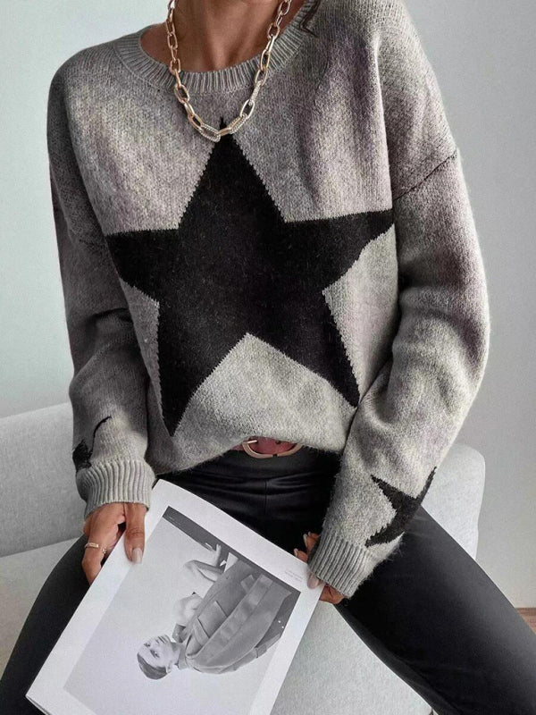 Oversized Star Knit Drop Shoulder Sweater Jumper | Sweaters | Pekosa Women Clothing