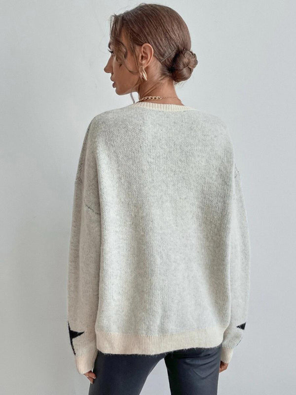 Oversized Star Knit Drop Shoulder Sweater Jumper | Sweaters | Pekosa Women Clothing