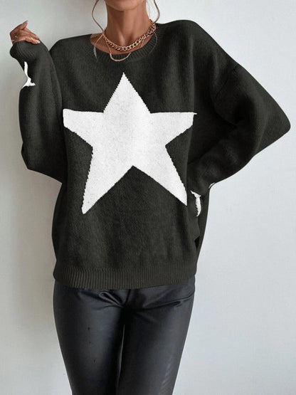 Oversized Star Knit Drop Shoulder Sweater Jumper | Sweaters | Pekosa Women Clothing