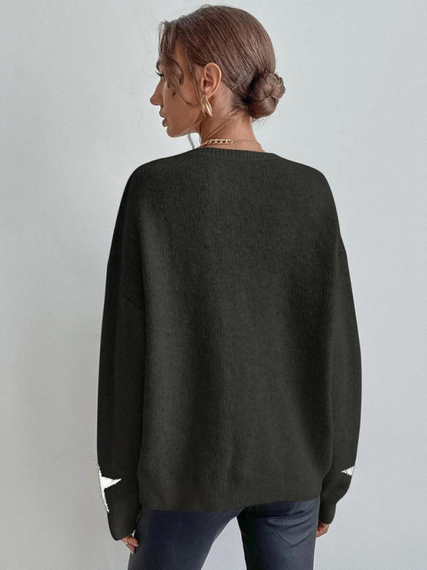 Oversized Star Knit Drop Shoulder Sweater Jumper | Sweaters | Pekosa Women Clothing