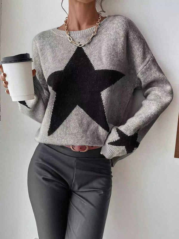 Oversized Star Knit Drop Shoulder Sweater Jumper | Sweaters | Pekosa Women Clothing