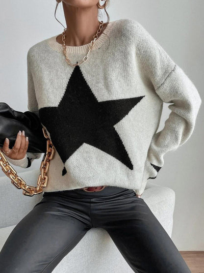 Oversized Star Knit Drop Shoulder Sweater Jumper | Sweaters | Pekosa Women Clothing