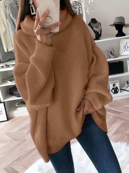 Sweaters-Oversized Turtleneck Jumper | Comfy Slouchy Knit Sweater-Pekosa Women Clothing