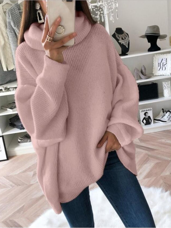 Sweaters-Oversized Turtleneck Jumper | Comfy Slouchy Knit Sweater-Pekosa Women Clothing