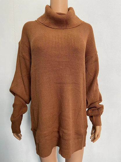 Sweaters-Oversized Turtleneck Jumper | Comfy Slouchy Knit Sweater-Pekosa Women Clothing