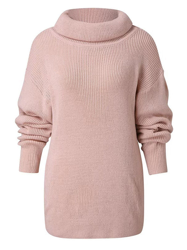 Sweaters-Oversized Turtleneck Jumper | Comfy Slouchy Knit Sweater-Pekosa Women Clothing