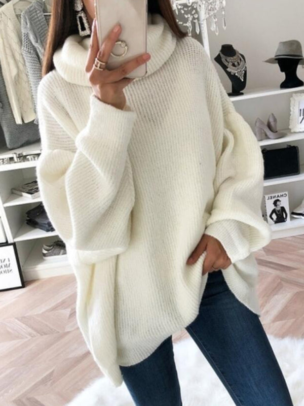 Sweaters-Oversized Turtleneck Jumper | Comfy Slouchy Knit Sweater-Pekosa Women Clothing