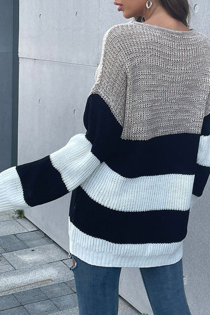 Sweaters- Oversized Waffle Knit Long Sweater: Women's Drop Shoulders Pullover- - Pekosa Women Clothing