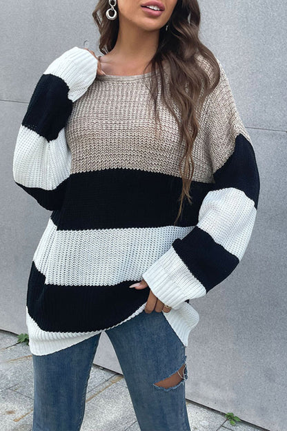 Sweaters- Oversized Waffle Knit Long Sweater: Women's Drop Shoulders Pullover- - Pekosa Women Clothing