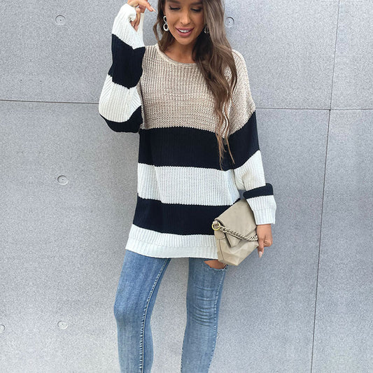 Sweaters- Oversized Waffle Knit Long Sweater: Women's Drop Shoulders Pullover- Khaki- Pekosa Women Clothing