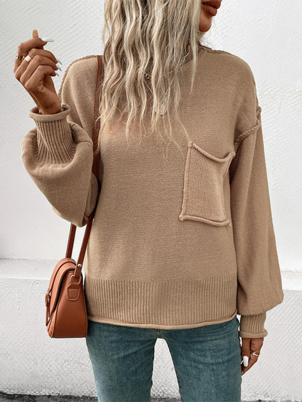 Patched Knited Exposed Seam Lantern Sleeve Sweater Jumper | Sweaters | Pekosa Women Clothing