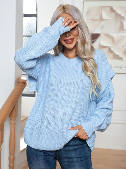 Sweaters- Ruffle Appeal Autumn/Winter Knit Sweater- - IndioGear Clothing and Gear