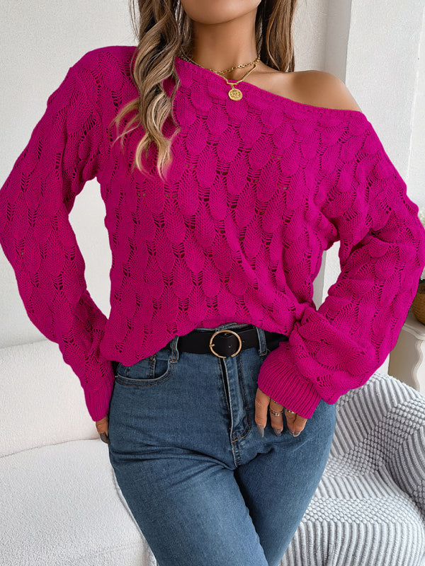 Sweaters- Semi Open-Knit Boatneck Sweater for Autumn- - IndioGear Clothing and Gear