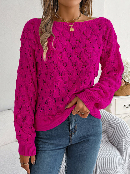 Sweaters- Semi Open-Knit Boatneck Sweater for Autumn- - IndioGear Clothing and Gear