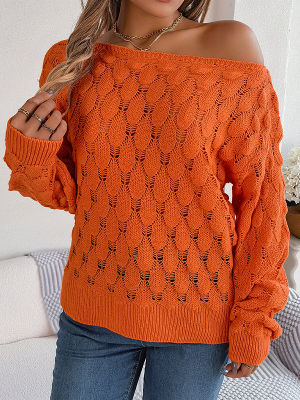 Sweaters- Semi Open-Knit Boatneck Sweater for Autumn- - IndioGear Clothing and Gear