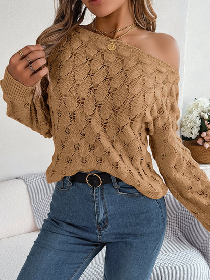 Sweaters- Semi Open-Knit Boatneck Sweater for Autumn- - IndioGear Clothing and Gear