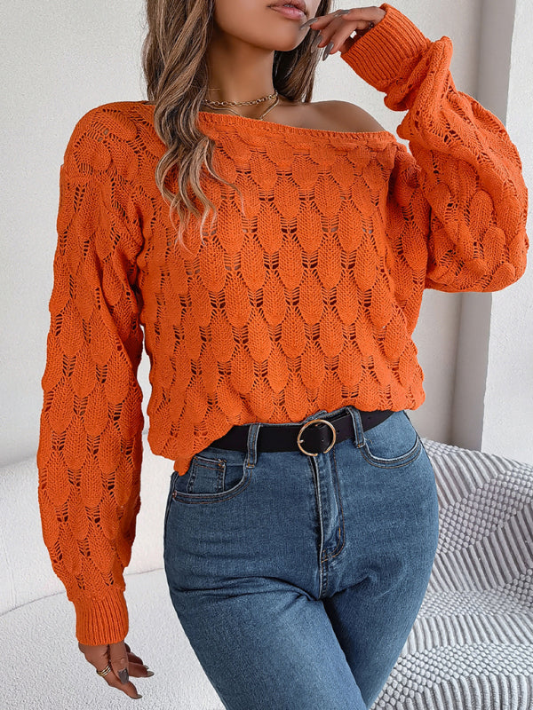 Sweaters- Semi Open-Knit Boatneck Sweater for Autumn- - IndioGear Clothing and Gear