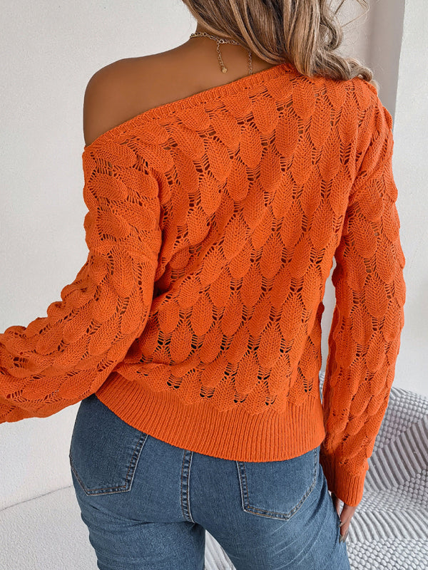 Sweaters- Semi Open-Knit Boatneck Sweater for Autumn- - IndioGear Clothing and Gear