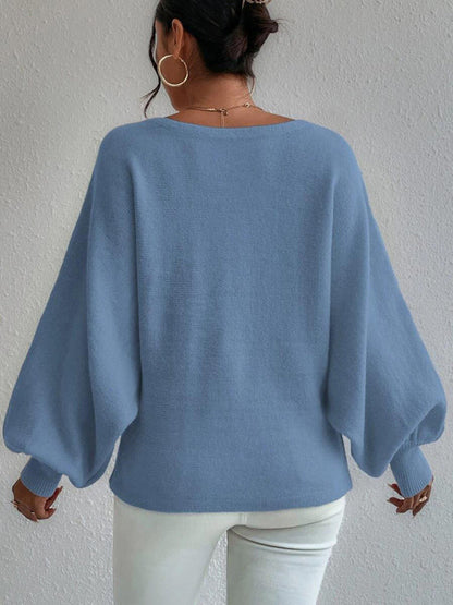 Slouchy Boatneck Balloon Sleeve Abstract Knit Sweater Jumper | Sweaters | Pekosa Women Clothing