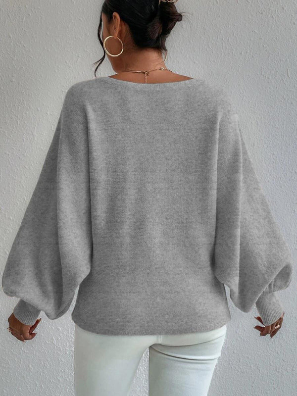 Slouchy Boatneck Balloon Sleeve Abstract Knit Sweater Jumper | Sweaters | Pekosa Women Clothing