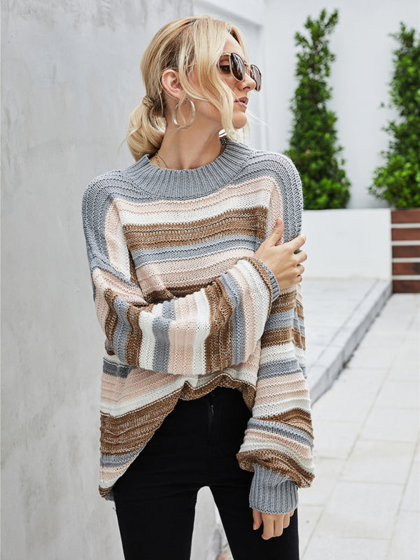 Slouchy Drop Shoulder Stripe Knitted Oversized Sweater | Sweaters | Pekosa Women Clothing