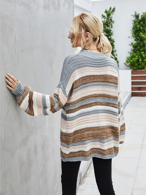 Slouchy Drop Shoulder Stripe Knitted Oversized Sweater | Sweaters | Pekosa Women Clothing