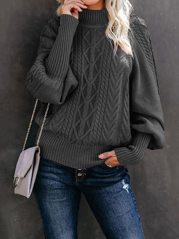 Sweaters- Solid Cable Knitted High Neck Sweater- Charcoal grey- IndioGear Fashion and Gear