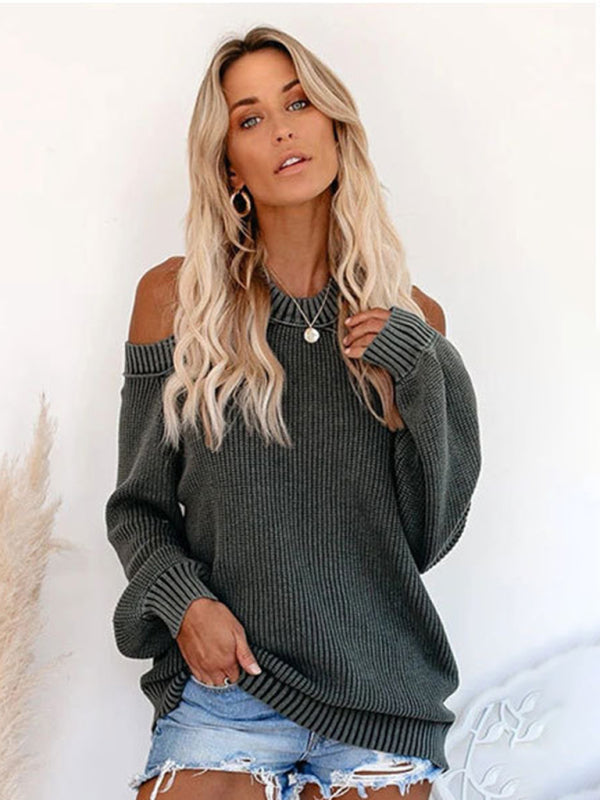 Solid Knit Cold-Shoulder Open Back Sweater Jumper | Sweaters | Pekosa Women Clothing